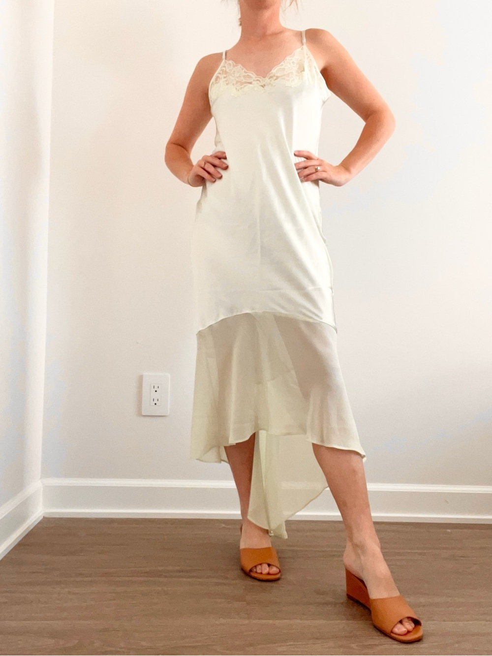 Vintage Silk Lace-Trim Slip Dress in Pale Seafoam Color - Picture 4 of 5
